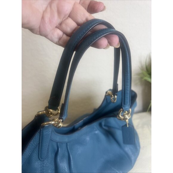 Coach Lily(2017) Teal Blue Pebbled Leather Handbag Purse Shoulder Bag - Picture 8 of 12